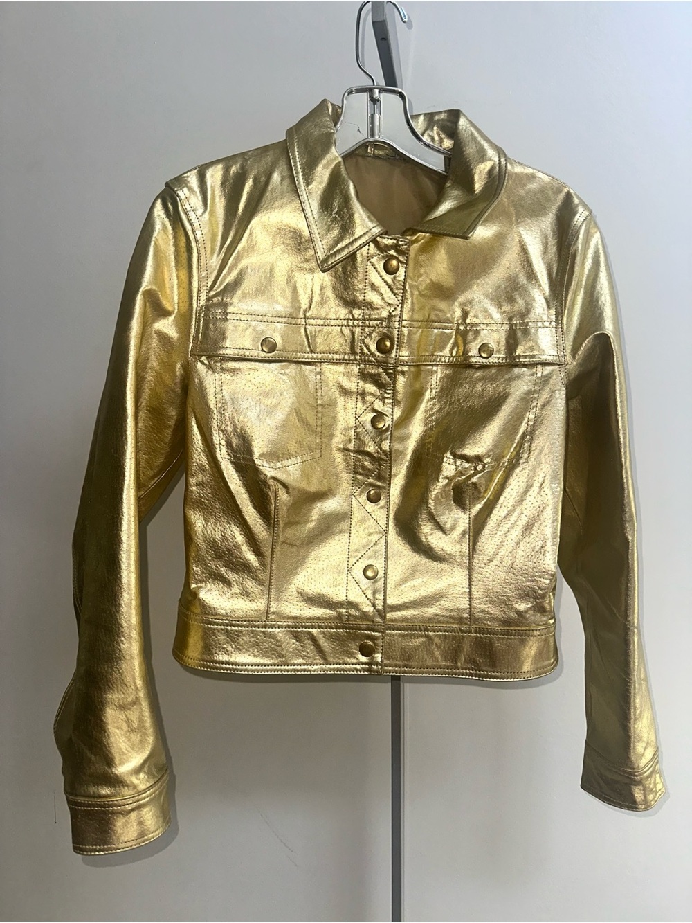 Vintage Gold Metallic Genuine Leather Jacket